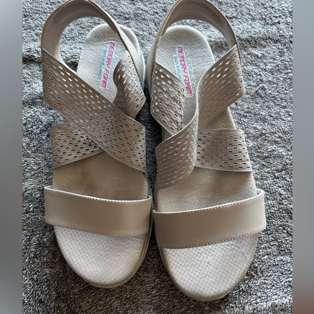 Women's Skechers Memory Foam Gel Infused Dual Lite grey  Strap Sandals